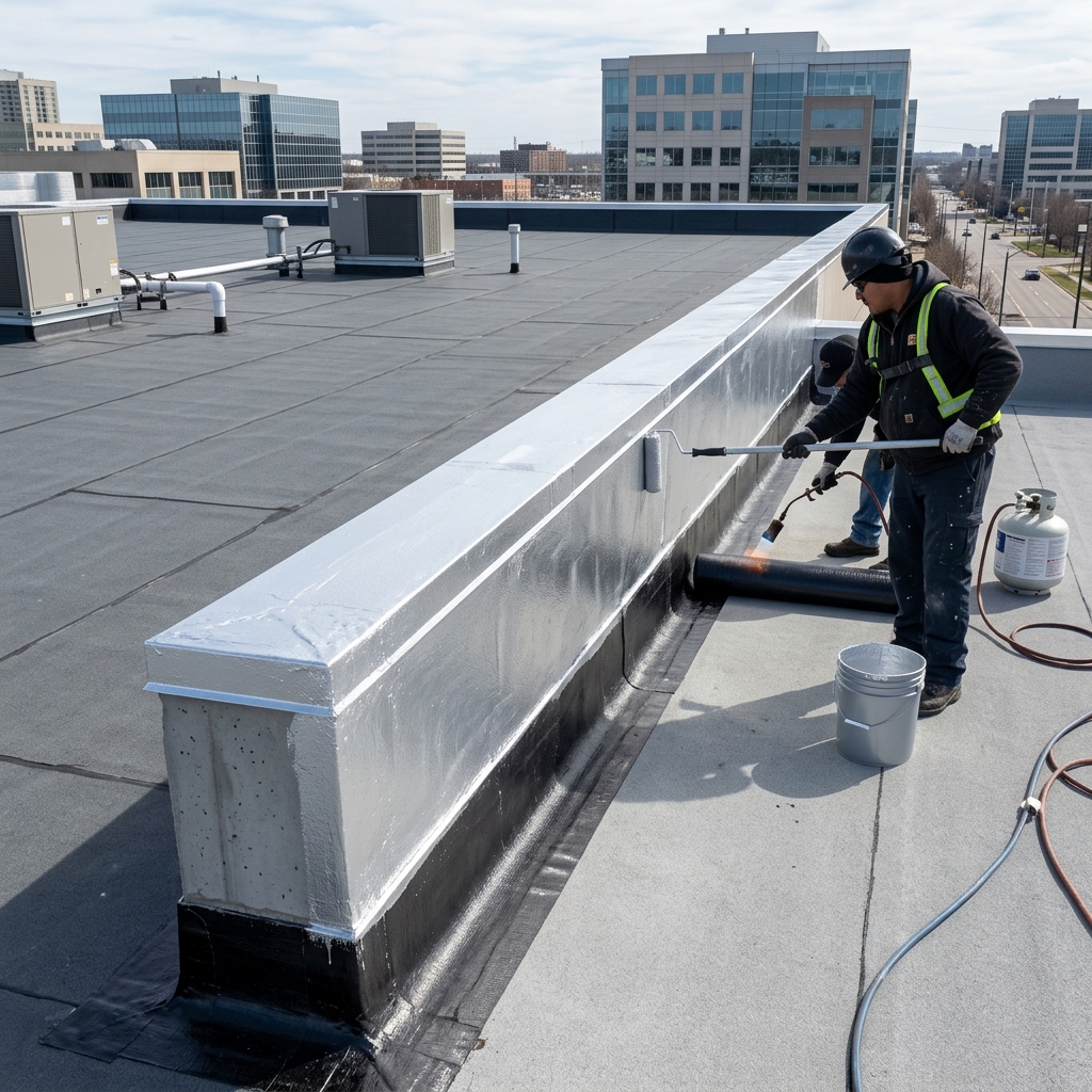 Professional roofing waterproofing membrane application